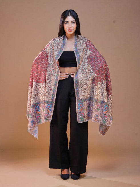 Women's Printed Aari Embroidered Stole